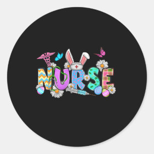 Nurse Bunny Ears Egg Stethoscope Cute Easter Scrub Classic Round Sticker