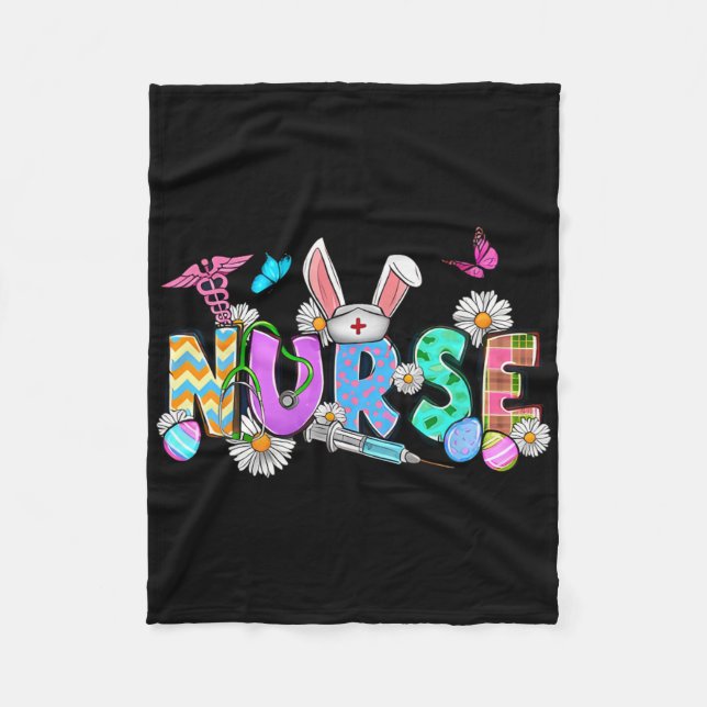 Nurse Bunny Ears Egg Stethoscope Cute Easter Scrub Fleece Blanket (Front)