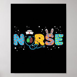 Nurse Bunny Ears Egg Stethoscope Cute Easter Scrub Poster