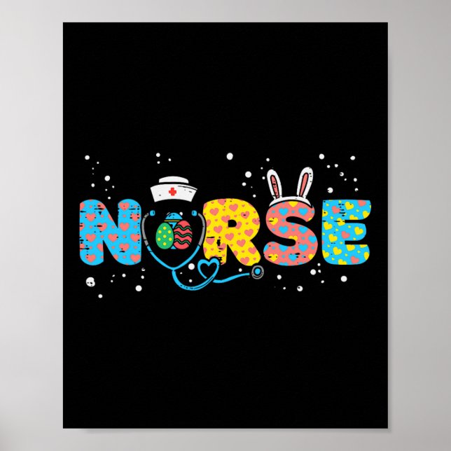 Nurse Bunny Ears Egg Stethoscope Cute Easter Scrub Poster (Front)