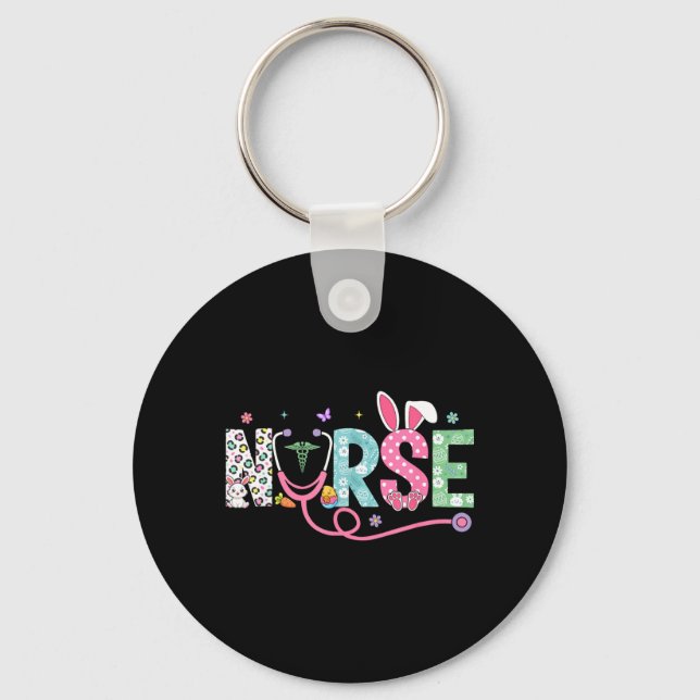 Nurse Bunny Ears Egg Stethoscope Easter Day Scrub Key Ring (Front)