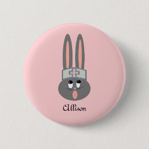 Nurse Bunny Medical Blush Pink Personalized 6 Cm Round Badge