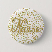 Nurse Button Pin - Gold White Faux Glitter Dots