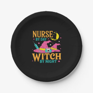 Nurse by Day, Witch by Night Cat Halloween Classic Paper Plate