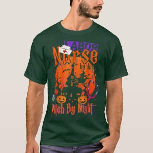 Nurse By Day Witch By Night Funny Halloween Vintag T-Shirt