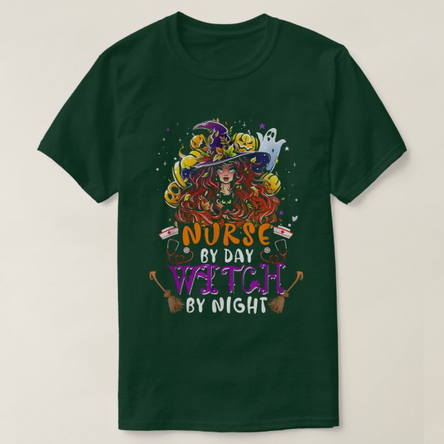 Nurse By Day Witch By Night Funny Witch Scary Pump T-Shirt (Design Front)
