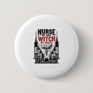 Nurse By Day Witch By Night Halloween Design_1 6 Cm Round Badge