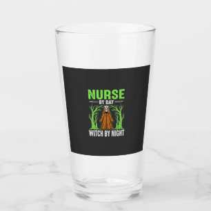 Nurse By Day Witch By Night Halloween Design_1 Glass