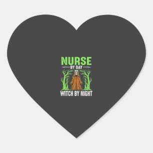 Nurse By Day Witch By Night Halloween Design_1 Heart Sticker