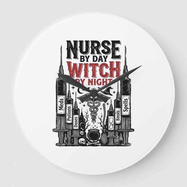 Nurse By Day Witch By Night Halloween Design_1 Large Clock (Front)