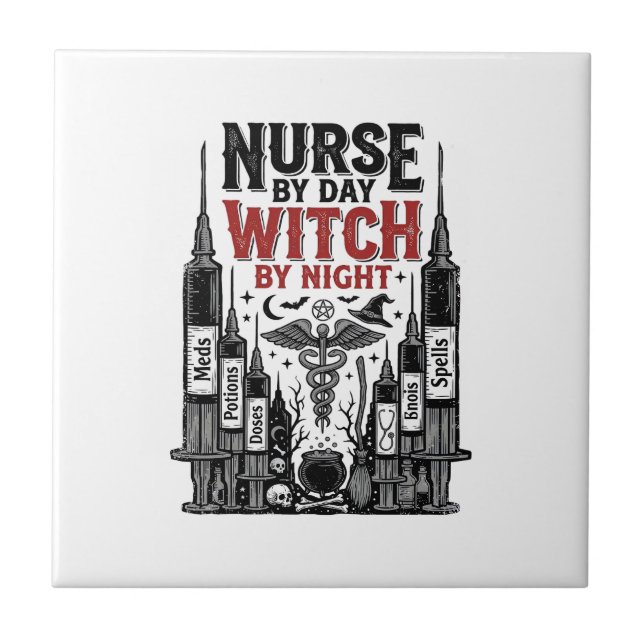 Nurse By Day Witch By Night Halloween Design_1 Tile (Front)