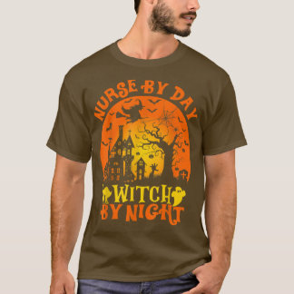 Nurse By Day Witch By Night Halloween Retro Sunset T-Shirt