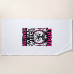 Nurse By Day Witch By Night Halloween Shirt Design Beach Towel