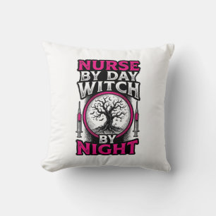 Nurse By Day Witch By Night Halloween Shirt Design Cushion
