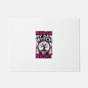 Nurse By Day Witch By Night Halloween Shirt Design Doormat