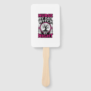 Nurse By Day Witch By Night Halloween Shirt Design Hand Fan