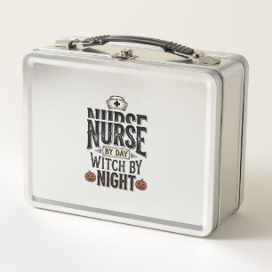 Nurse By Day Witch By Night Halloween Shirt Design Metal Lunch Box