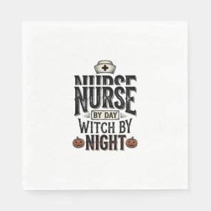 Nurse By Day Witch By Night Halloween Shirt Design Napkin