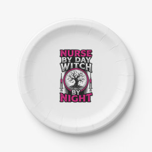 Nurse By Day Witch By Night Halloween Shirt Design Paper Plate
