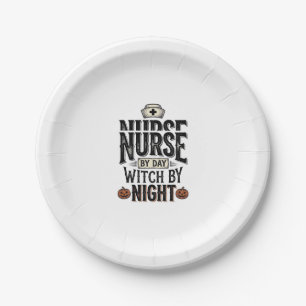 Nurse By Day Witch By Night Halloween Shirt Design Paper Plate