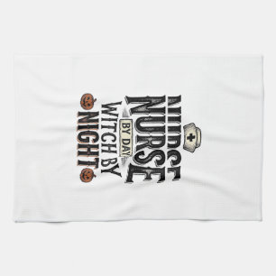 Nurse By Day Witch By Night Halloween Shirt Design Tea Towel