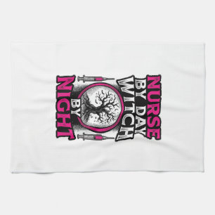 Nurse By Day Witch By Night Halloween Shirt Design Tea Towel