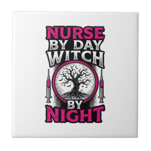 Nurse By Day Witch By Night Halloween Shirt Design Tile
