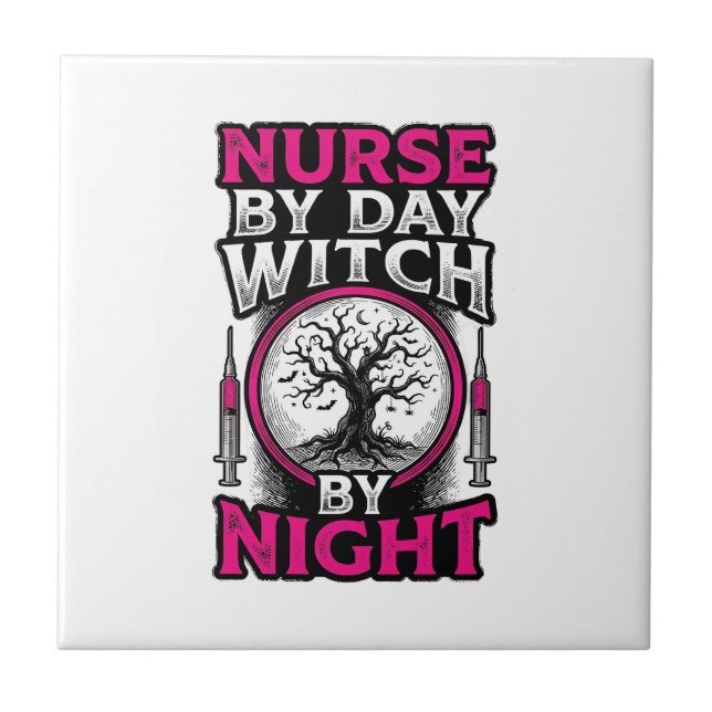 Nurse By Day Witch By Night Halloween Shirt Design Tile (Front)