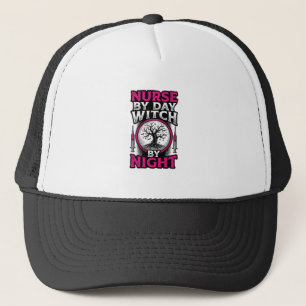 Nurse By Day Witch By Night Halloween Shirt Design Trucker Hat