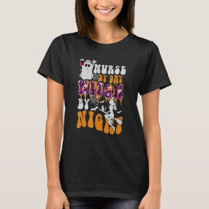 Nurse By Day Witch By Night Retro Groovy Halloween T-Shirt