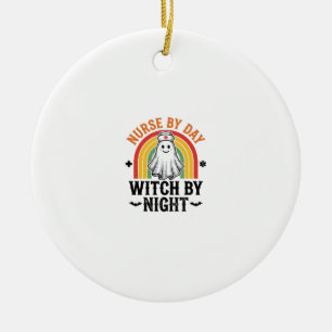 Nurse By Day Witch By Night Vintage Ghost Design_1 Ceramic Tree Decoration
