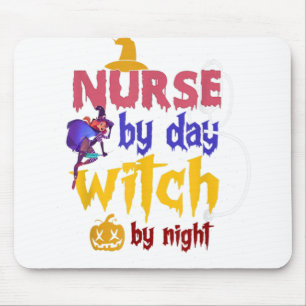 Nurse By Day Witch By Night Vintage Halloween Nurs Mouse Pad