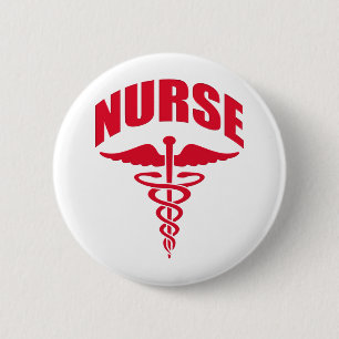 Nurse Caduceus Red 6 Cm Round Badge
