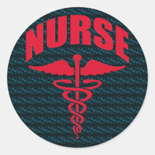 Nurse Caduceus Red Classic Round Sticker
