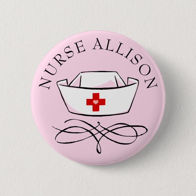 Nurse Cap Add Name Pink 6 Cm Round Badge (Front)