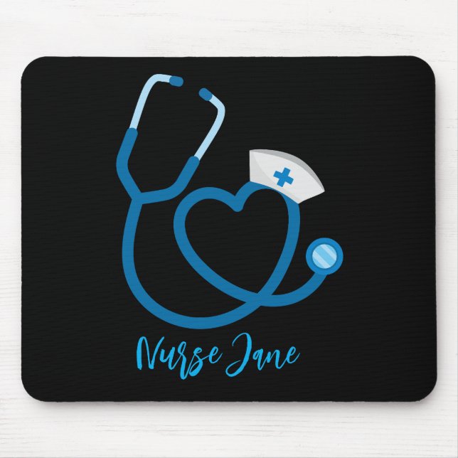 Nurse Cap Stethoscope Personalised Name Mouse Pad (Front)