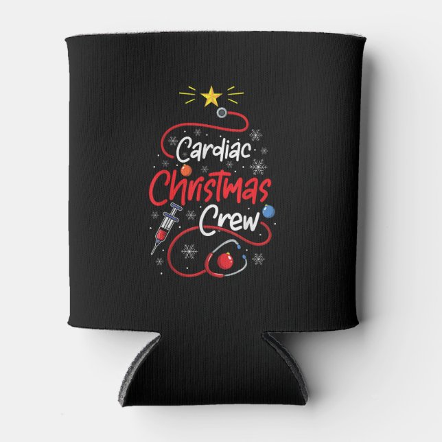 Nurse Cardiac Christmas Crew Nursing Christmas lig Can Cooler (Front)