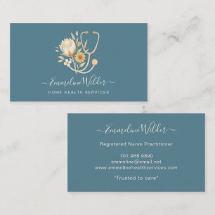 Nurse Caregiver Floral Stethoscope Business Card