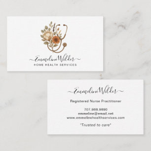 Nurse Caregiver Floral Stethoscope Business Card