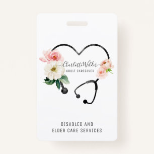 Nurse Caregiver Floral Stethoscope ID Badge