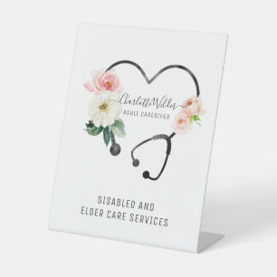 Nurse Caregiver Floral Stethoscope  Pedestal Sign
