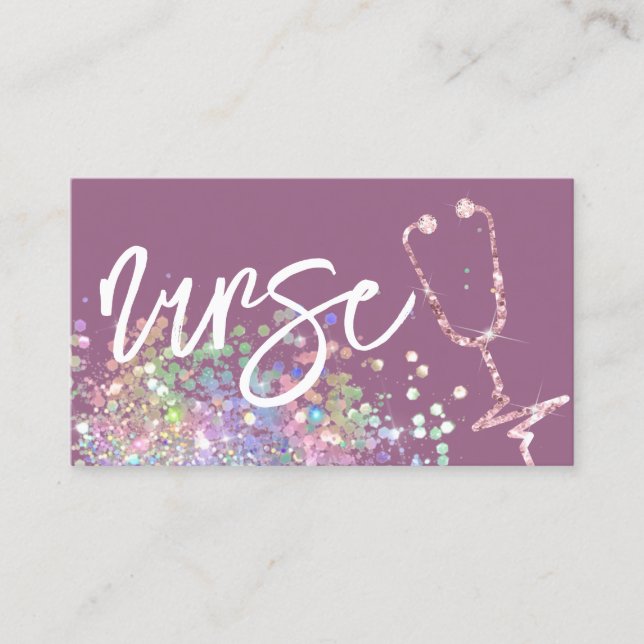 Nurse Caregiver Holographic Glitter Medical Purple Business Card (Front)