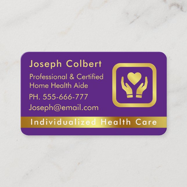 Nurse Caregiver Medical Elegant Purple Ombre  Business Card (Front)