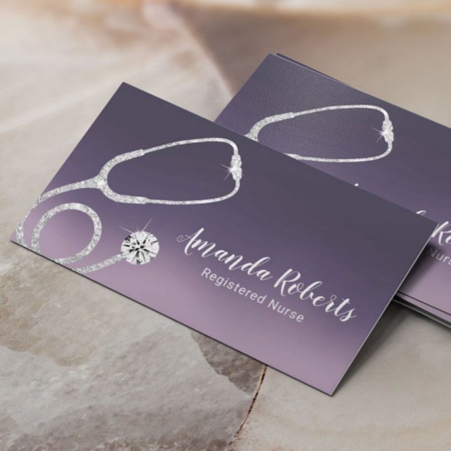 Nurse Caregiver Medical Elegant Purple Ombre Business Card (Creator Uploaded)