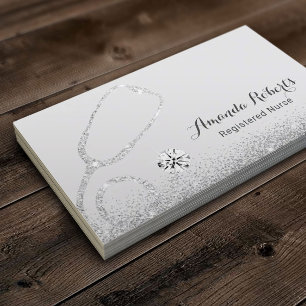 Nurse Caregiver Medical Modern Silver Glitter Business Card