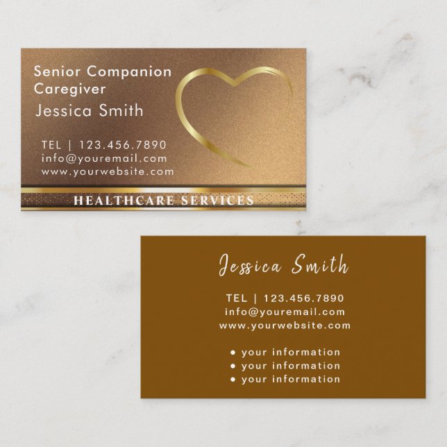Nurse Caregiver Modern Black & golden Medical Care Business Card (Front/Back)