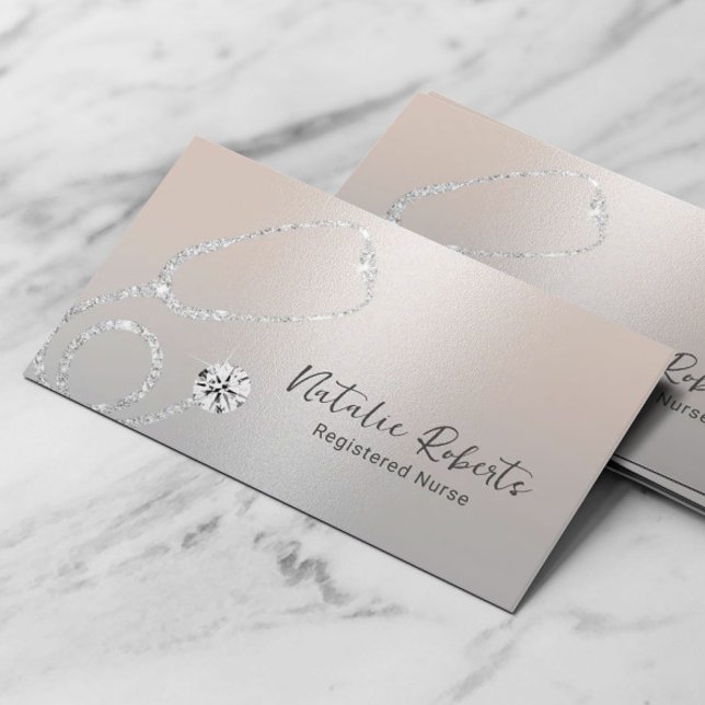 Nurse Caregiver Modern Silver Professional Medical Business Card (Creator Uploaded)