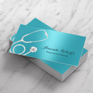 Nurse Caregiver Modern Turquoise Metallic Medical Business Card