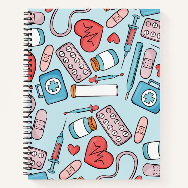 Nurse Cartoon Graphic Repeating Pattern Background Notebook (Front)