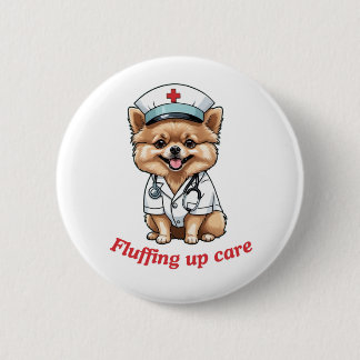 Nurse Cartoon with Pomeranian Dog Design – Button